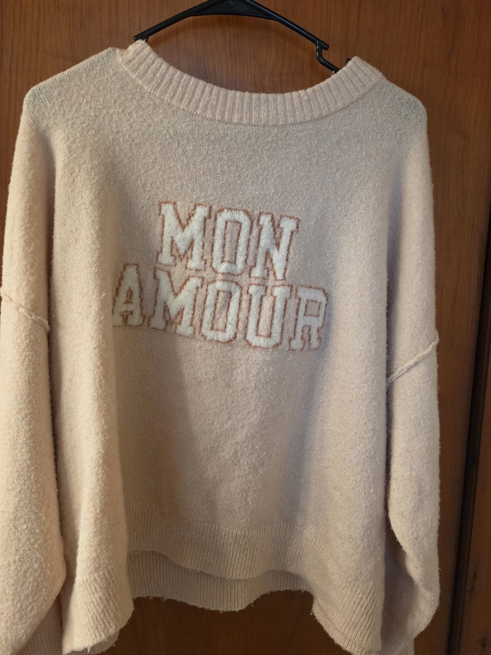 American Eagle Outfitters Pale Pink 'Mon Amour' Scoop Neck Sweater